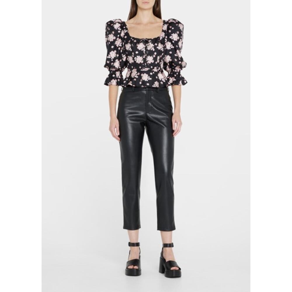 Autumn Adeigbo Lykke Black Slim Straight Crop Faux‎ Leather Pants Size 8 NWT
